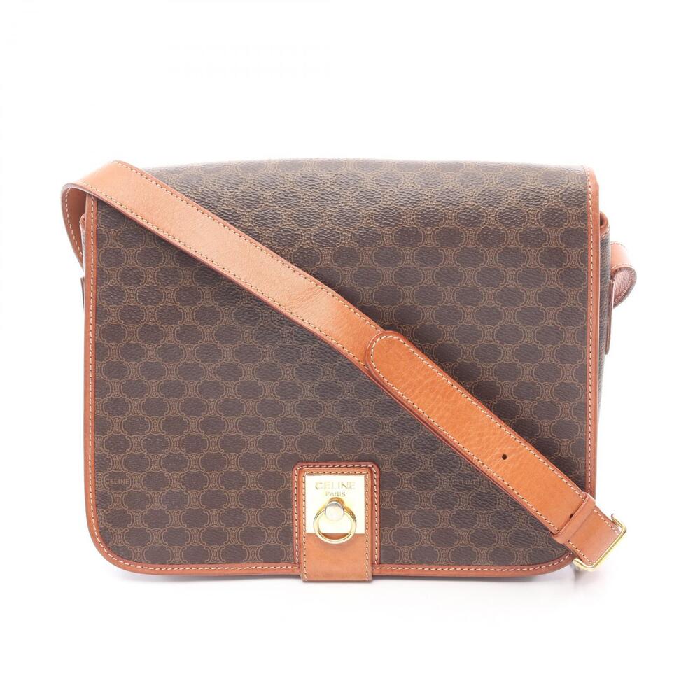 Celine Macadam Shoulder Bag Canvas Leather Brown